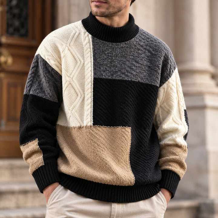 Trevon - Camisola Em Malha Trançada Com Efeito Patchwork
