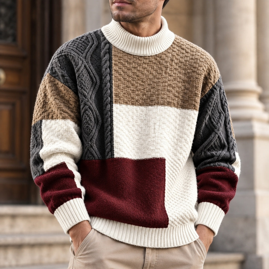 Trevon - Camisola Em Malha Trançada Com Efeito Patchwork