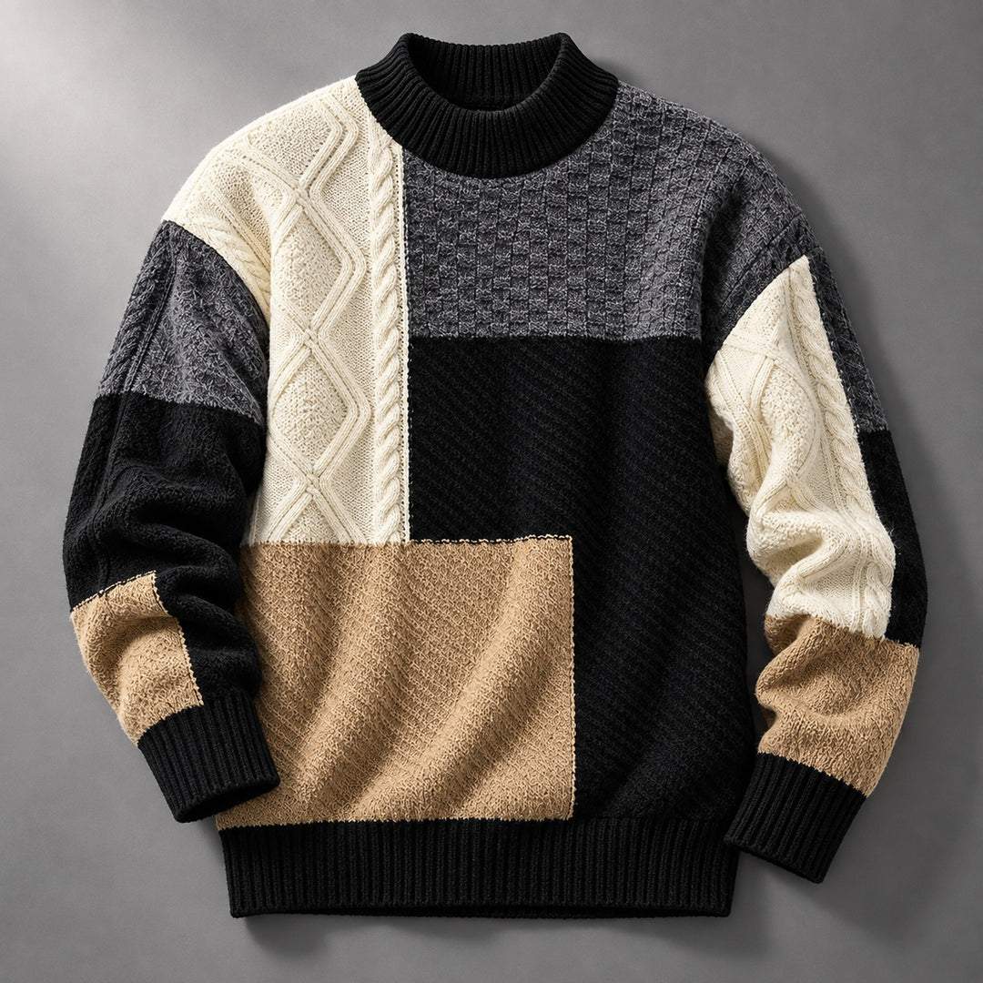 Trevon - Camisola Em Malha Trançada Com Efeito Patchwork