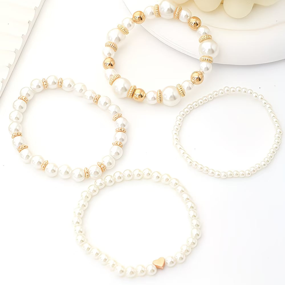 Adelen - Conjunto De 4 Pulseiras De Pérolas Para Usar Em Camadas
