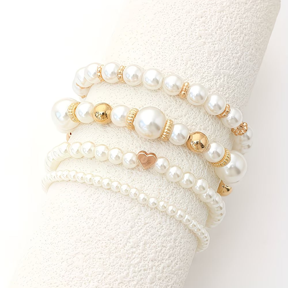 Adelen - Conjunto De 4 Pulseiras De Pérolas Para Usar Em Camadas