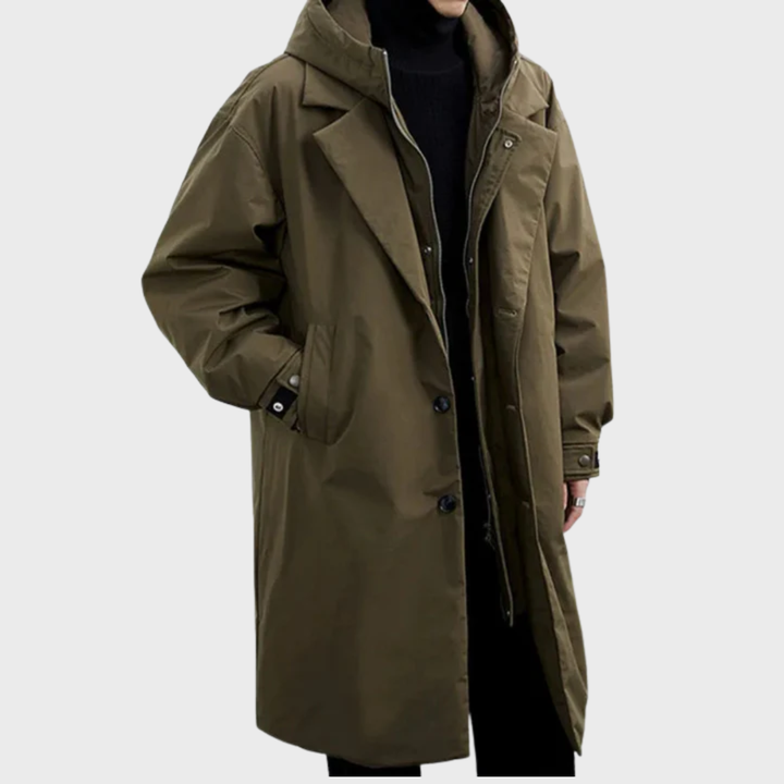 Krimz - Casaco Tipo Trench Com Capuz E Gola Com Lapelas