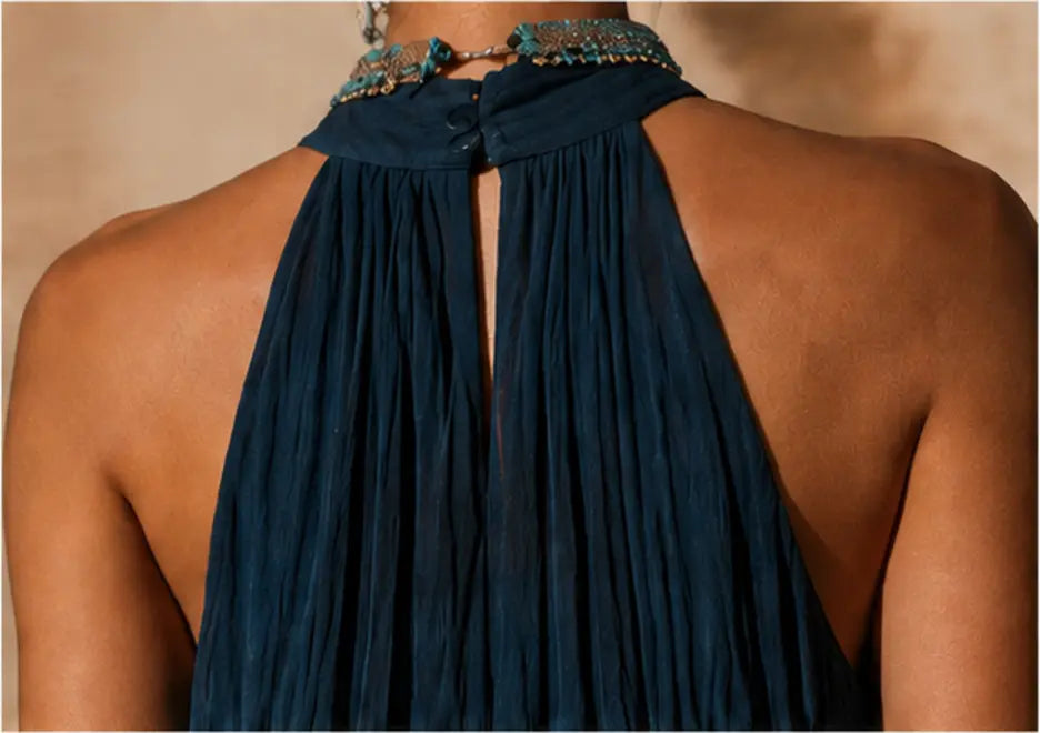 Naeela - Vestido Maxi Com Decote Halter/em V e Efeito Ombre