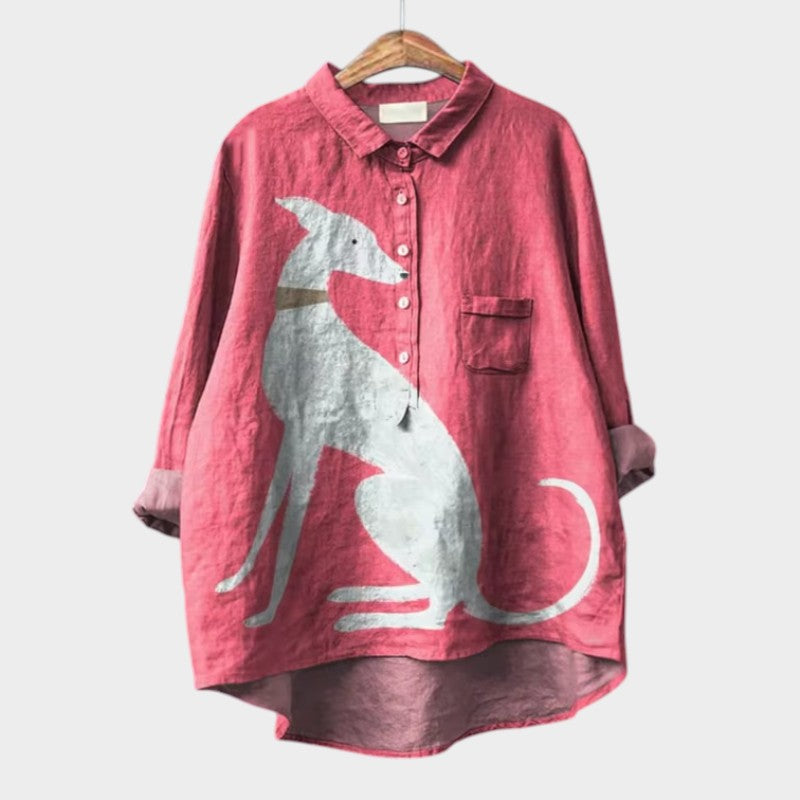 Dovile - Blusa Elegante Com Estampa de Cachorro
