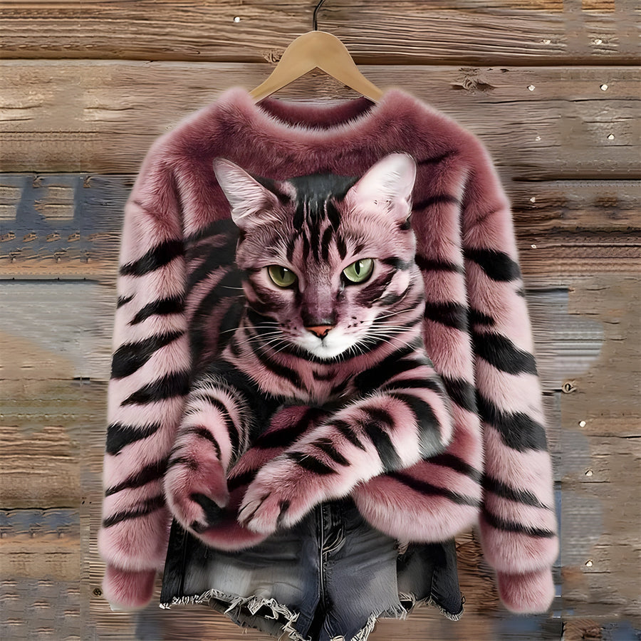 Zohara - Camisola De Pele Sintética Com Estampado De Gato