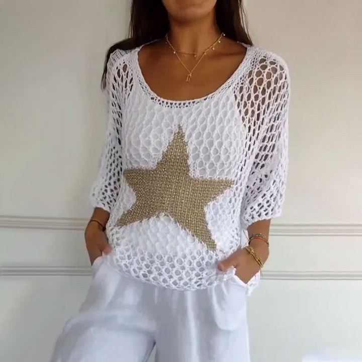 Marouso - Top Casual de Malha com Gola Redonda