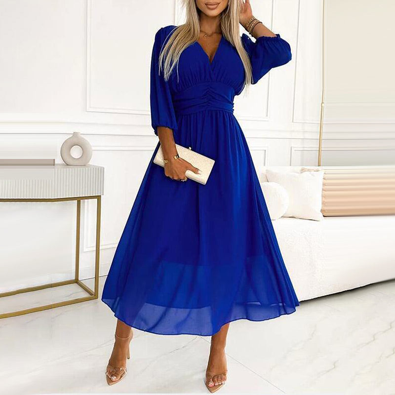 Svana - Vestido leve de Chiffon com Decote em V