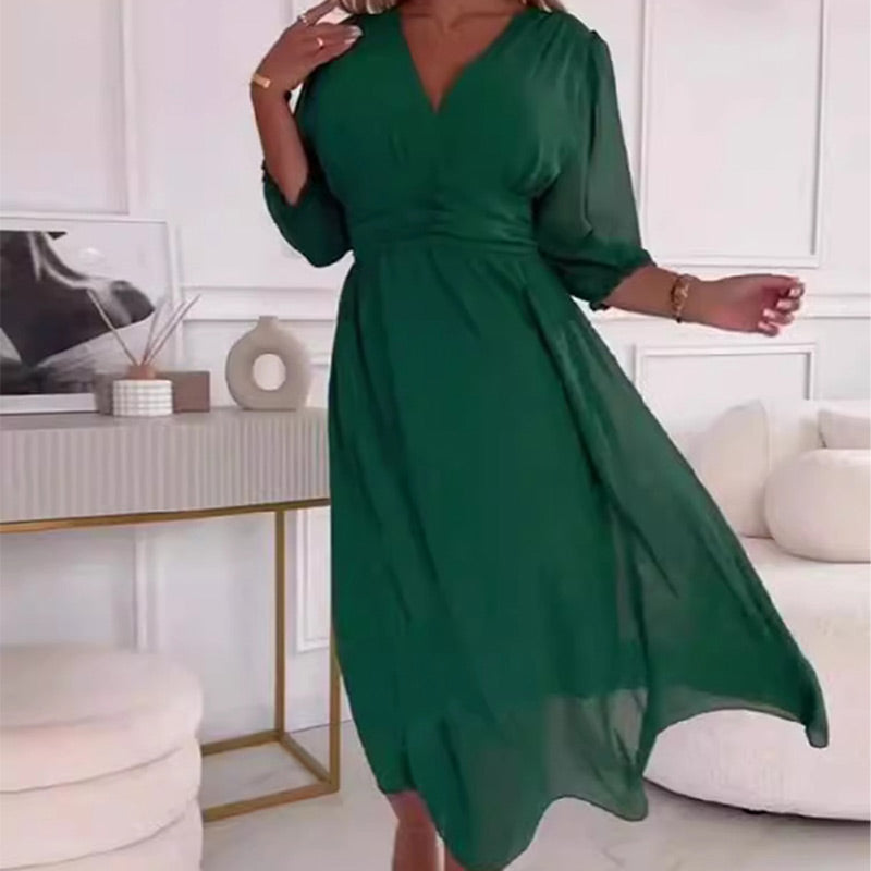 Svana - Vestido leve de Chiffon com Decote em V