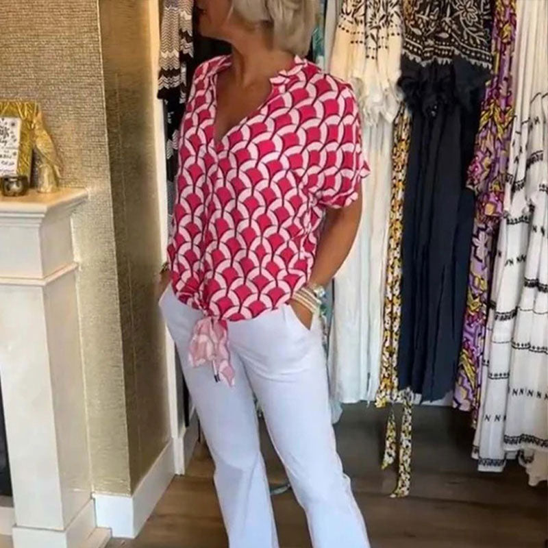 Naskia - Blusa De Manga Curta Com Decote em V