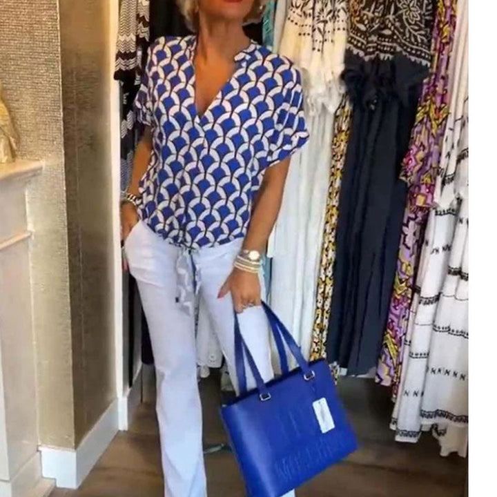 Naskia - Blusa De Manga Curta Com Decote em V