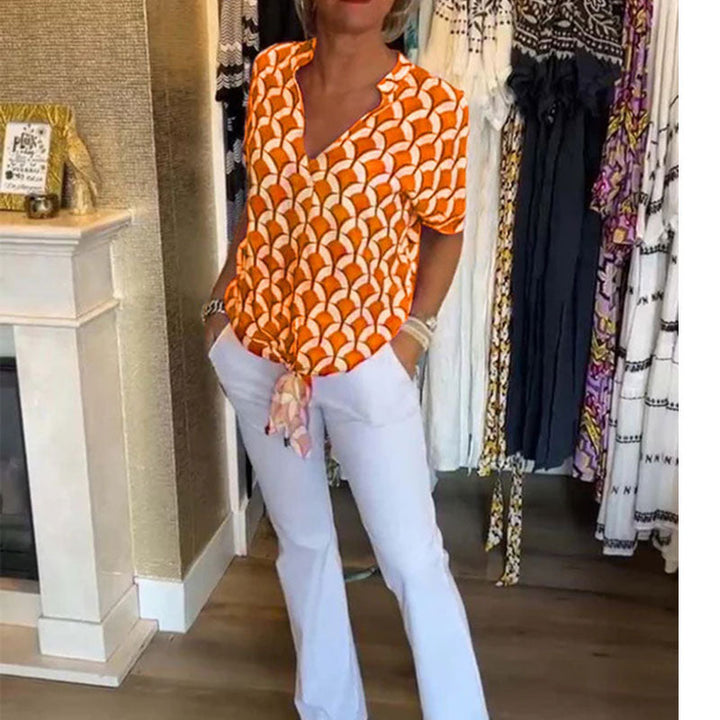 Naskia - Blusa De Manga Curta Com Decote em V