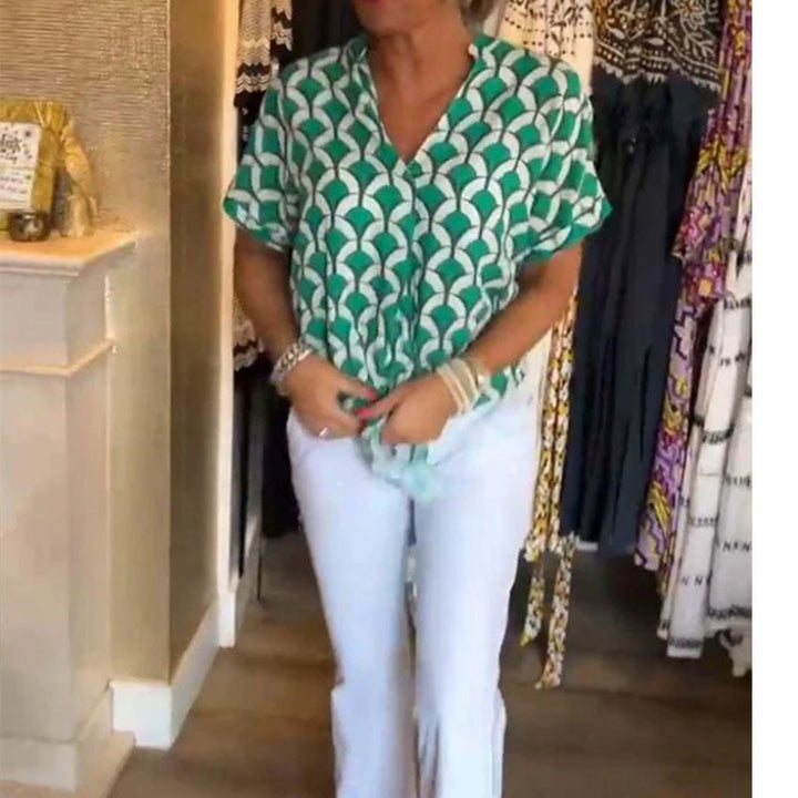 Naskia - Blusa De Manga Curta Com Decote em V