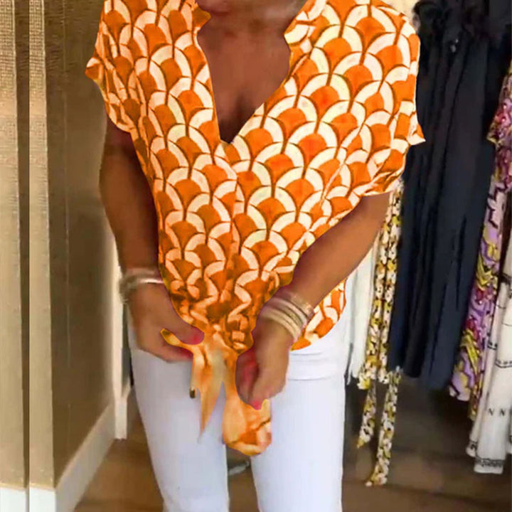 Naskia - Blusa De Manga Curta Com Decote em V