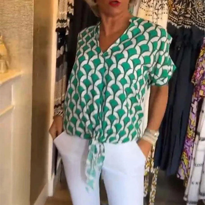 Naskia - Blusa De Manga Curta Com Decote em V