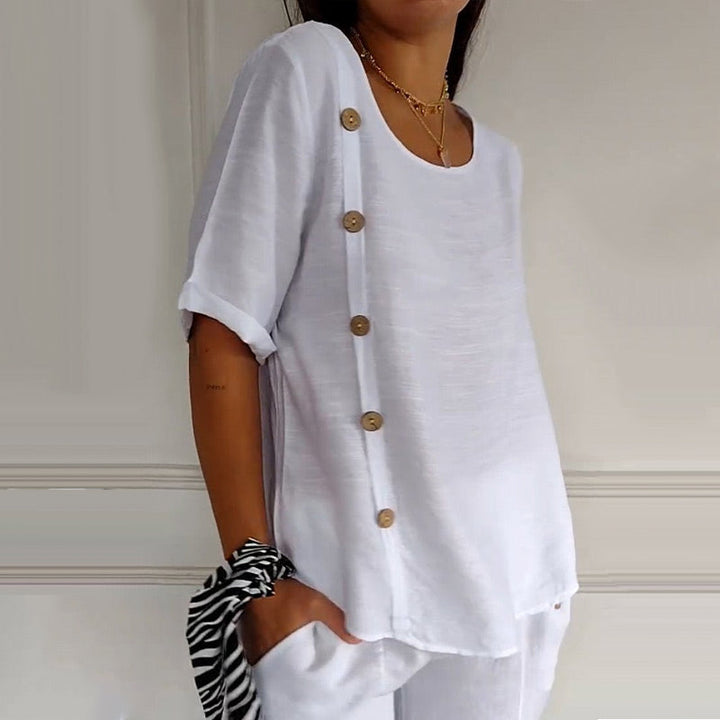 Velma - Blusa de linho com botões laterais