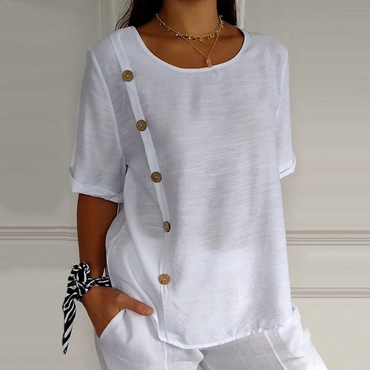 Velma - Blusa de linho com botões laterais