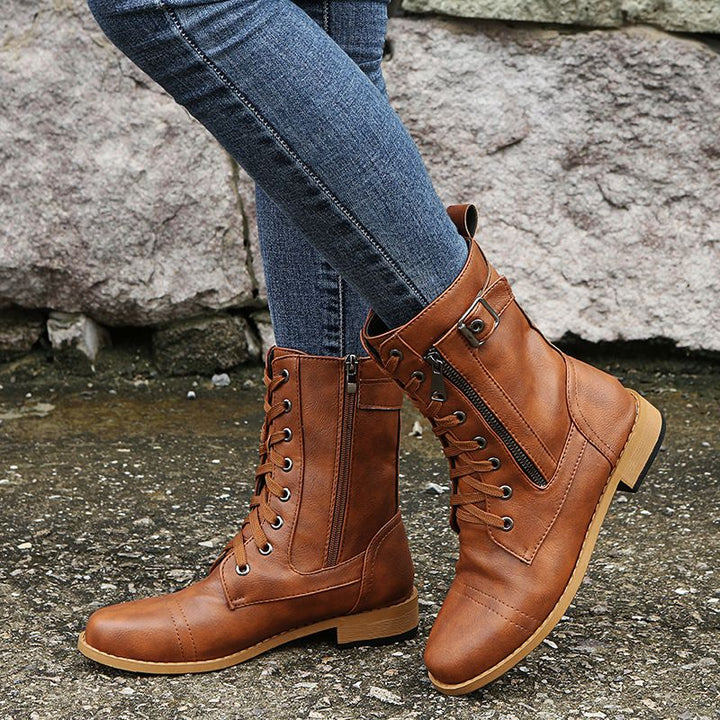 Eugenie - Botas Ortopédicas de Couro com Fecho Lateral