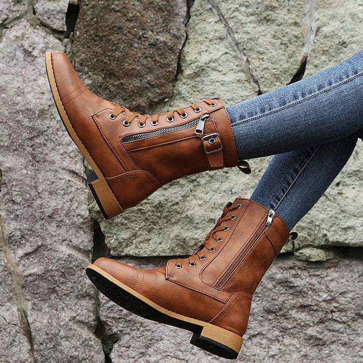Eugenie - Botas Ortopédicas de Couro com Fecho Lateral