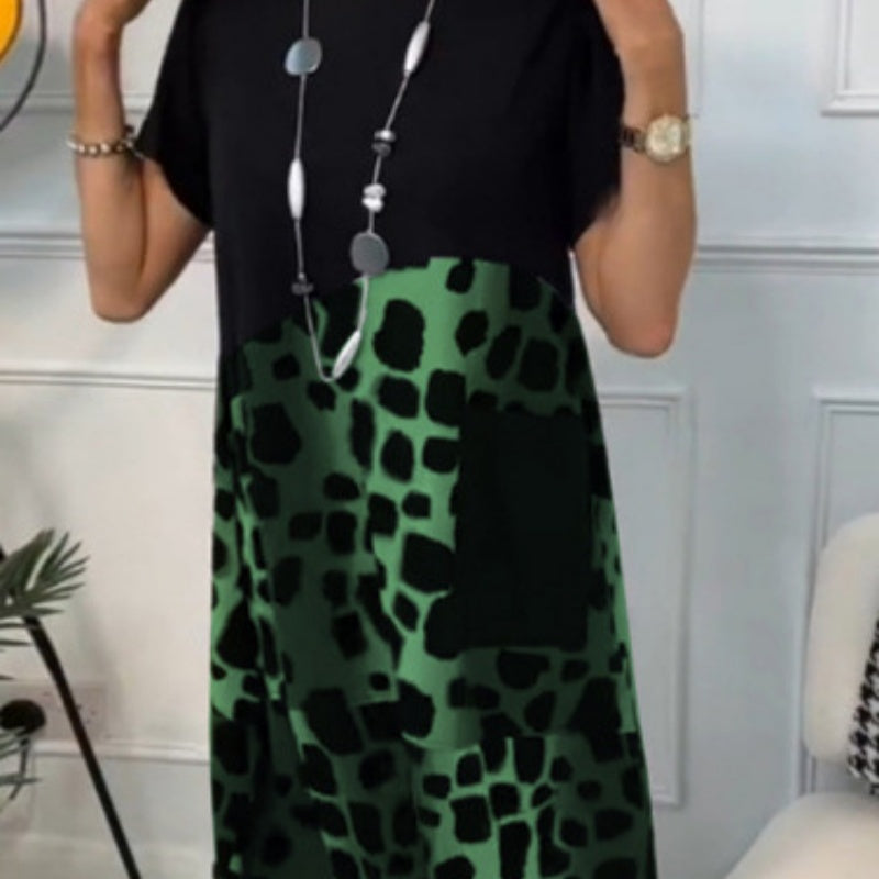 Hansine - Vestido Largo Com Decote Redondo e Mangas Curtas