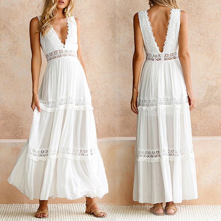 Melyssa - Vestido maxi com Costas em Renda e Decote em V