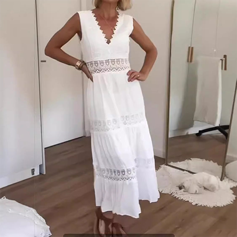 Melyssa - Vestido maxi com Costas em Renda e Decote em V