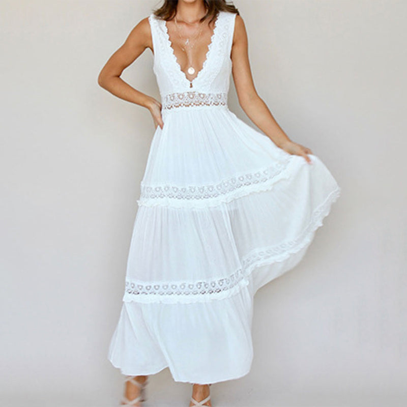 Melyssa - Vestido maxi com Costas em Renda e Decote em V