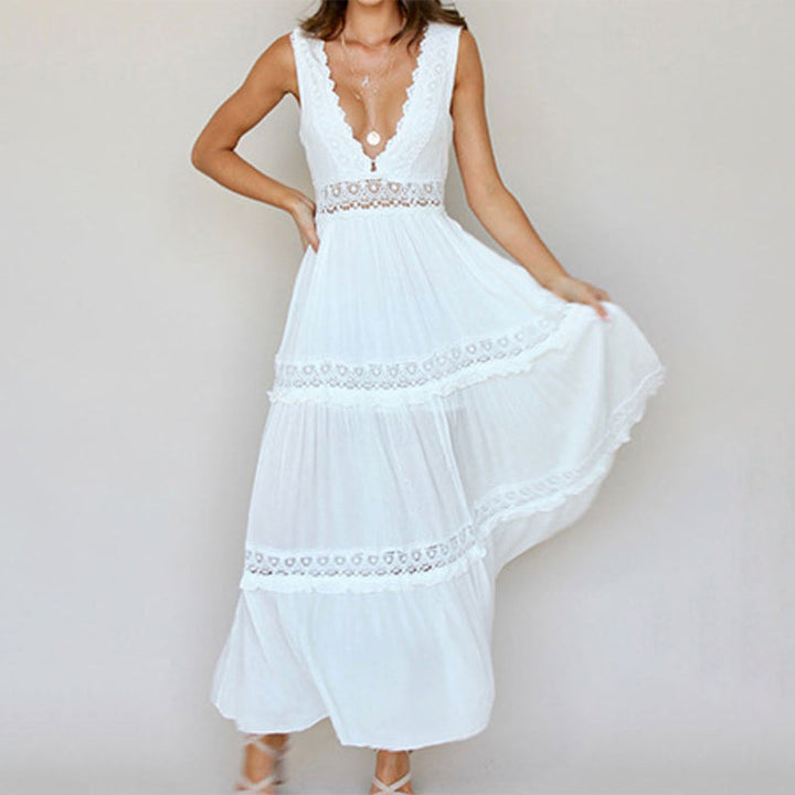 Melyssa - Vestido maxi com Costas em Renda e Decote em V