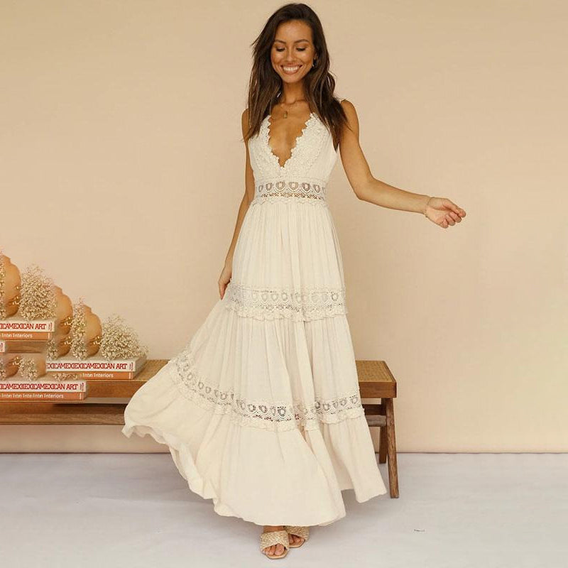 Melyssa - Vestido maxi com Costas em Renda e Decote em V