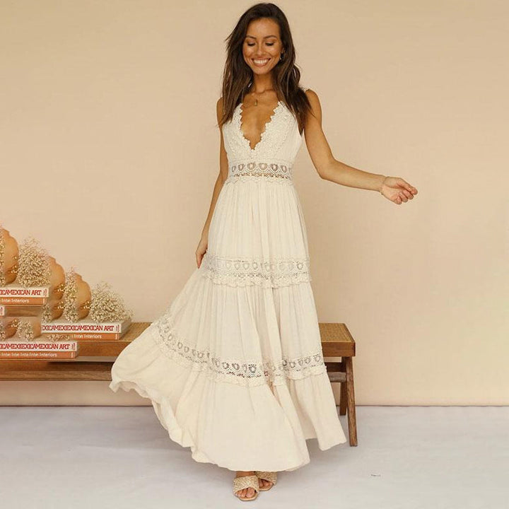 Melyssa - Vestido maxi com Costas em Renda e Decote em V