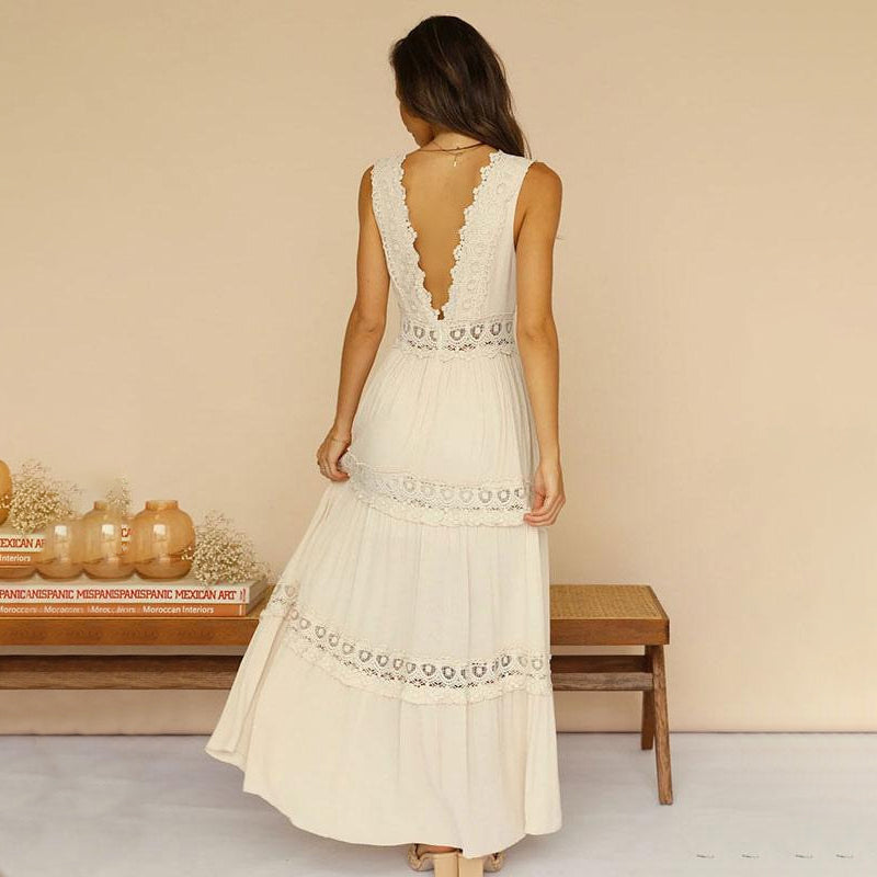 Melyssa - Vestido maxi com Costas em Renda e Decote em V