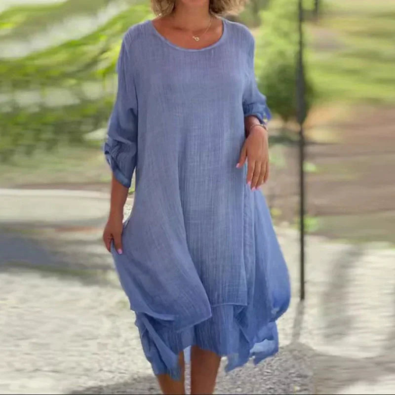 Mariela - Vestido com Gola Redonda e Corte Solto