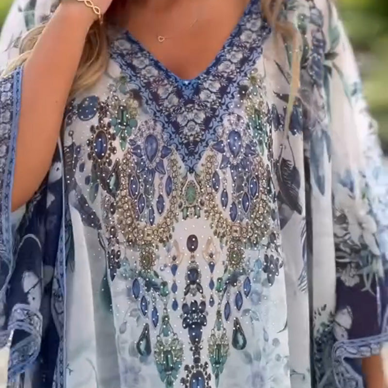 Joleena - Vestido Assimétrico Largo Com Decote Em V
