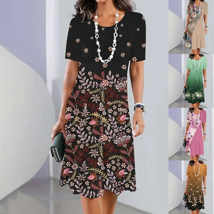 Ursulla - Vestido Elegante De Gola Redonda Com Estampado Floral