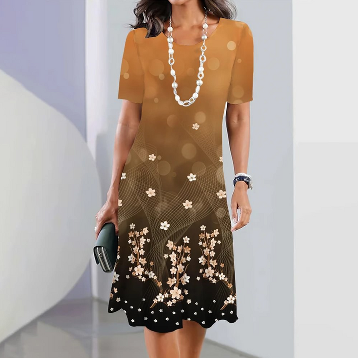 Ursulla - Vestido Elegante De Gola Redonda Com Estampado Floral