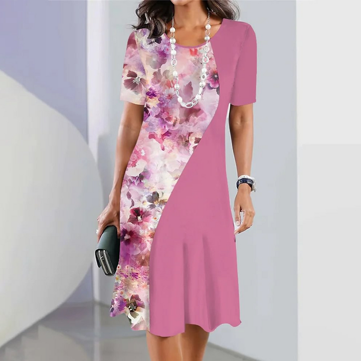 Ursulla - Vestido Elegante De Gola Redonda Com Estampado Floral