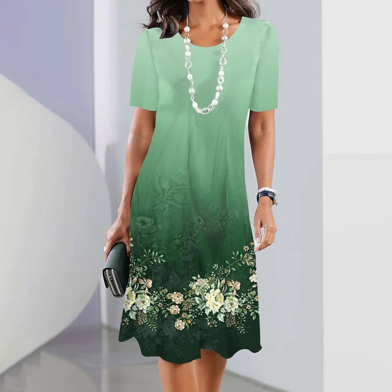 Ursulla - Vestido Elegante De Gola Redonda Com Estampado Floral