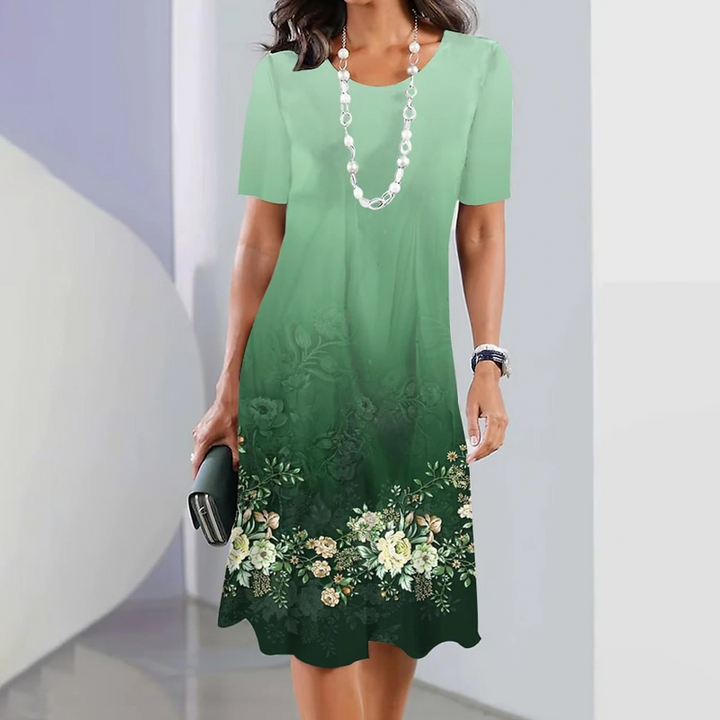 Ursulla - Vestido Elegante De Gola Redonda Com Estampado Floral