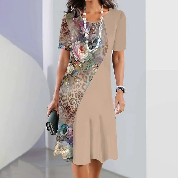 Ursulla - Vestido Elegante De Gola Redonda Com Estampado Floral