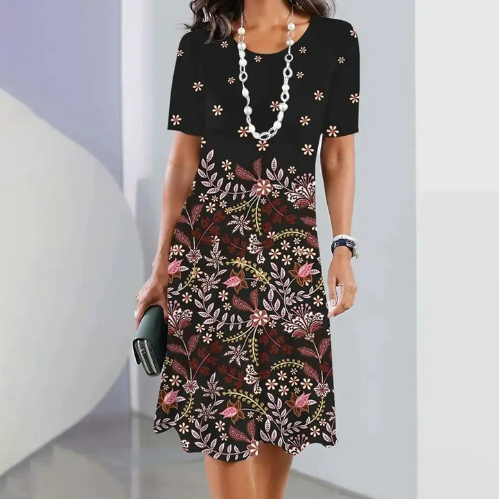 Ursulla - Vestido Elegante De Gola Redonda Com Estampado Floral