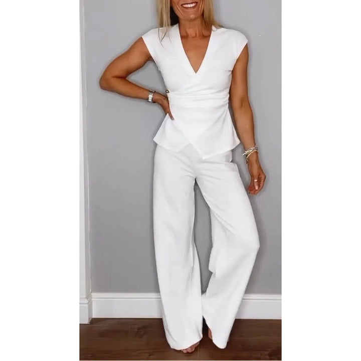 Angeliki - Conjunto Elegante De Duas Peças Com Decote Em V