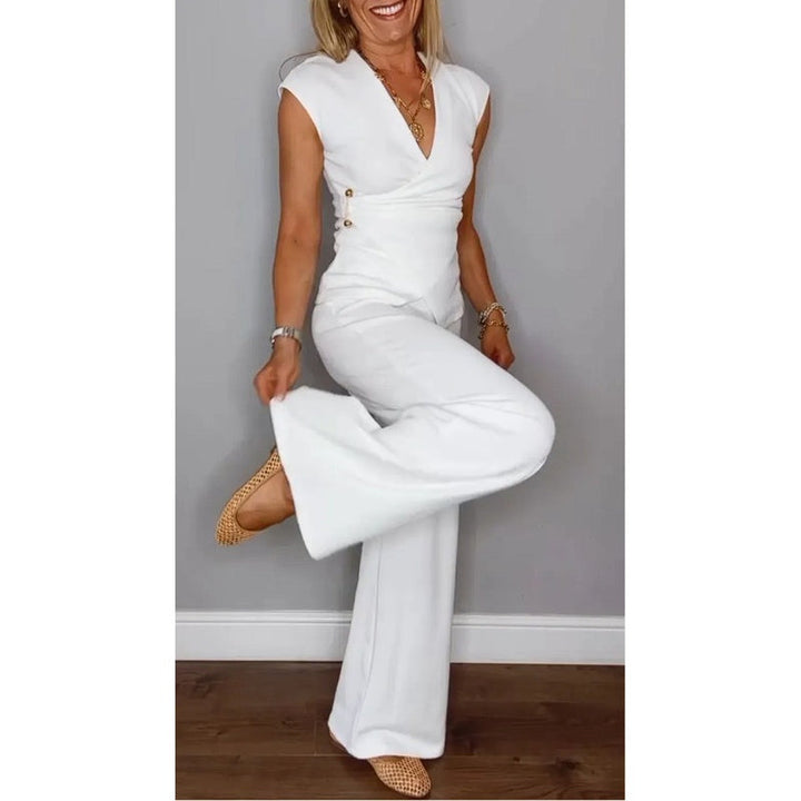 Angeliki - Conjunto Elegante De Duas Peças Com Decote Em V