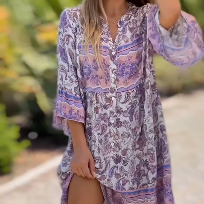 Suelen - Vestido Floral Elegante Com Decote em V
