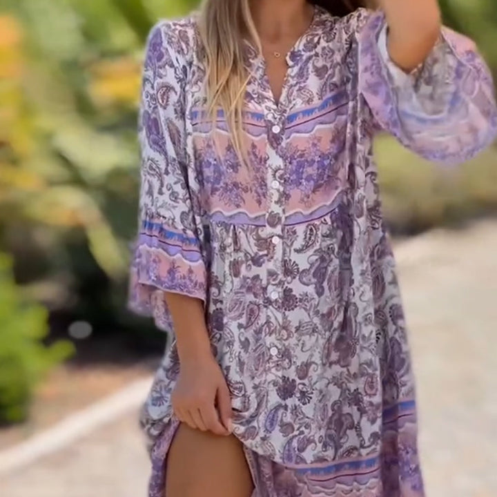 Suelen - Vestido Floral Elegante Com Decote em V