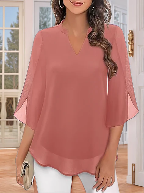 Styliani - Blusa De Chiffon Com Decote Em V