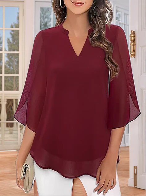 Styliani - Blusa De Chiffon Com Decote Em V