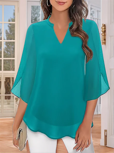 Styliani - Blusa De Chiffon Com Decote Em V