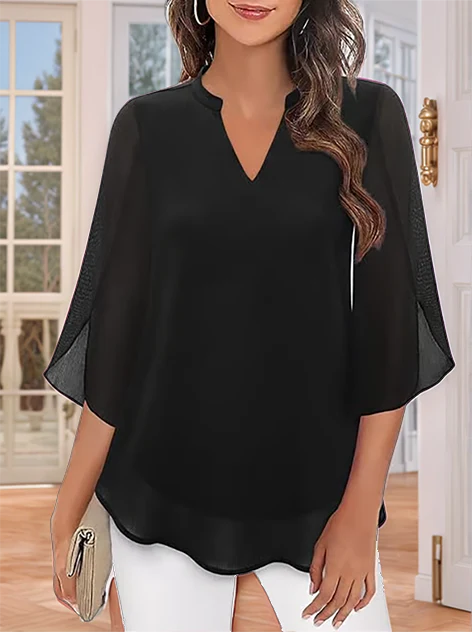 Styliani - Blusa De Chiffon Com Decote Em V