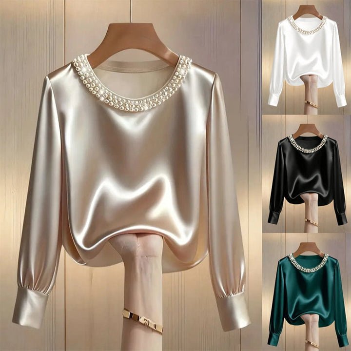 Quitterie - Blusa De Cetim Com Gola De Pérolas