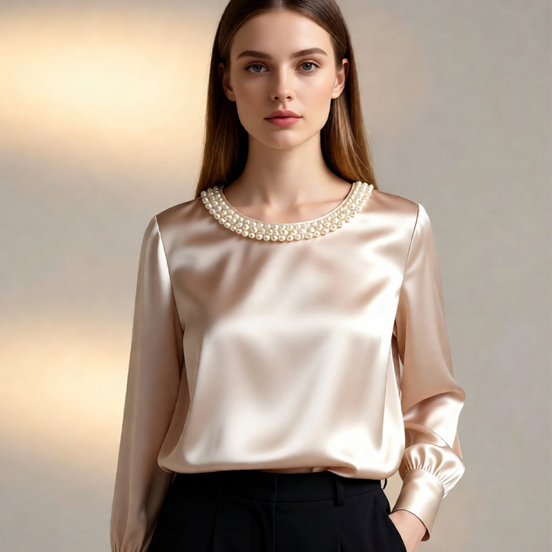 Quitterie - Blusa De Cetim Com Gola De Pérolas