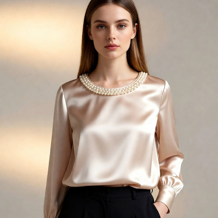 Quitterie - Blusa De Cetim Com Gola De Pérolas